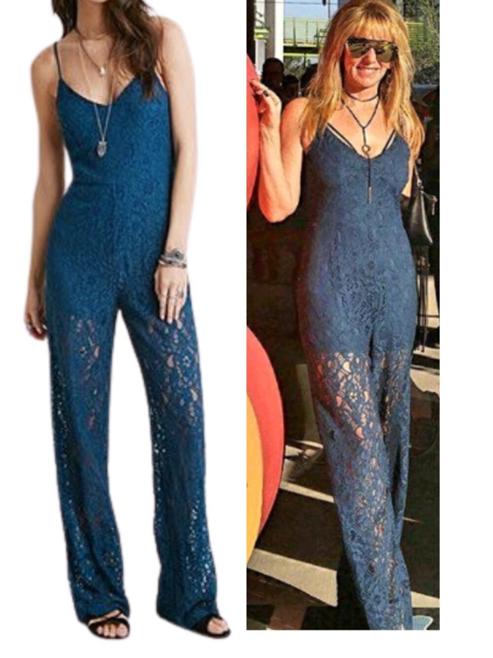 Forever 21 Stretch Lace Cami Jumpsuit - Blue